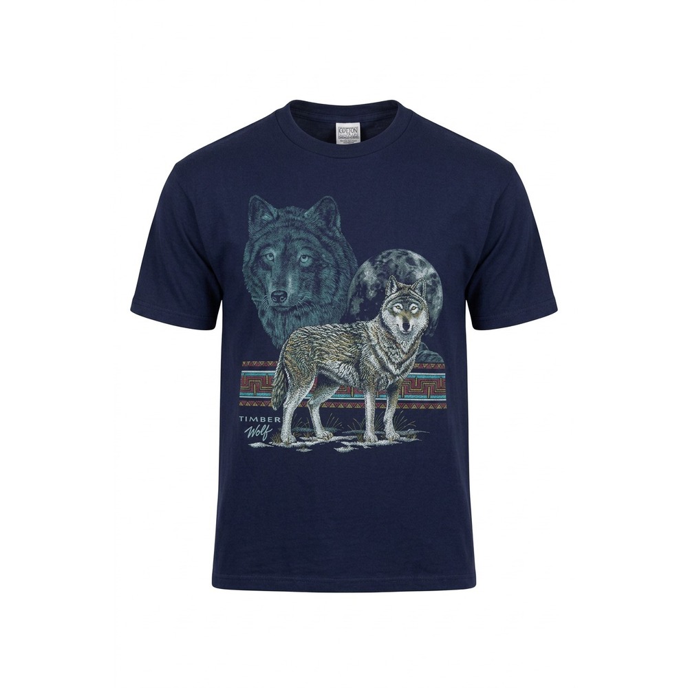 Vintage 90s Timber Wolf T‑Shirt XL Cotton Grove USA Made Wildlife Moon Flaw Seam